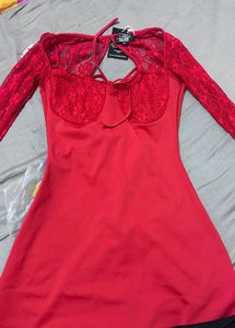Stunning Red Lace Trim Mini Dress