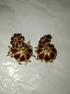 Vintage 80's Fashion Maroon  Matte Finish Jhumka
