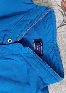 peter England Blue Striped Long Sleeve Polo Shirt