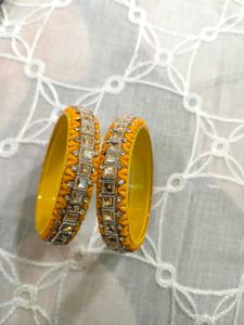 Yellow and brown kda Embellished Bangles Set