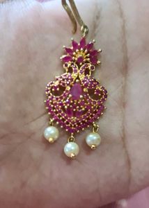 Indian Gold Plated Ruby Pearl Maang Tikka