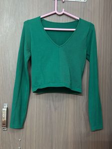 Emerald Green V-Neck Cropped Top for M &amp;L