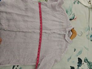 Uniqlo Linen White Lavender Striped Shirt