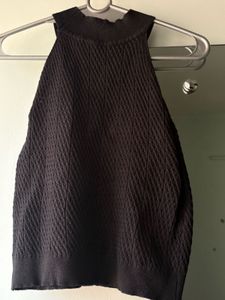 Black Textured Sleeveless Top