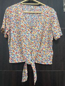 Floral Print Tie-Front Top