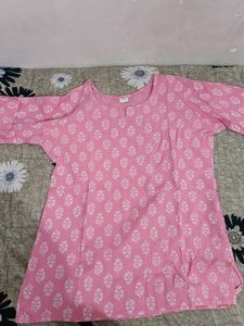Pink Printed Cotton Kurta