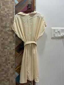 Cream Button-Down Shirt Dress with Belt