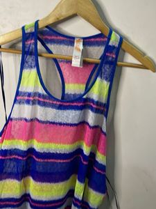 Vibrant Striped Swim Cover-Up Top