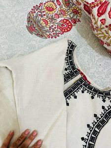 Women Cotton Embroidered Kurta &amp; Pant Set