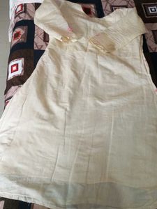 Cream &amp; Pink Floral Print Kurta