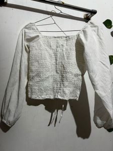 White Long Sleeve Crop Top