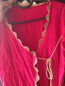 Hot Pink Semi Angrakha Kurta