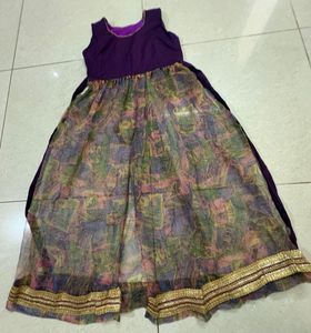 Elegant Purple &amp; Floral Print Gown