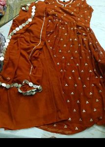 bust 36 Beautiful Orange Kurta Set with Dupatta