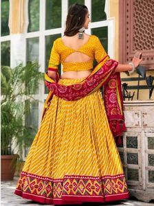 Vibrant Yellow Lehariya Print Skirt