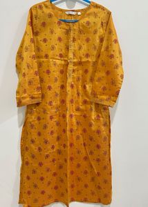 Mustard Yellow Printed Straight Kurti