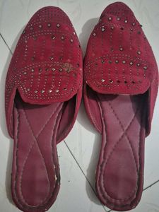 Rose velvet Sparkling Red Juttis for Women
