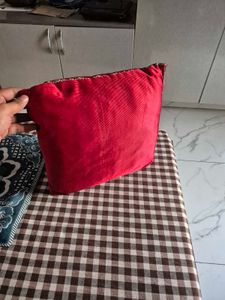 Decorative Red Floral Cushion with Blue Cover