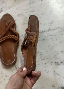 Brown Braided Leather Kolhapuri Chappals