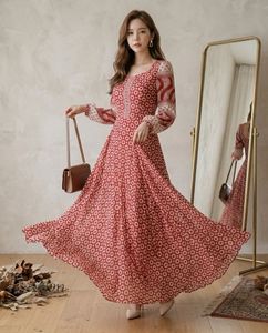 designer Bohemian Red Circle Print Maxi Dress