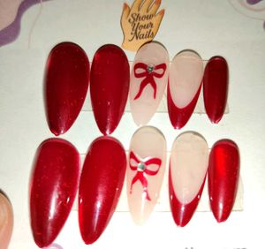 red colour boe design press on nails