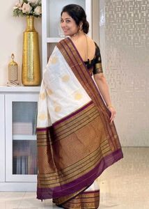 Elegant White &amp; Purple Saree