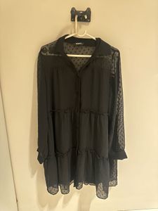Chic Black Sheer Tiered Tunic Top