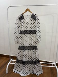 Kazo White Polka Dot Midi Dress