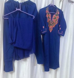 blue Embroidered Kurta Set(winter)