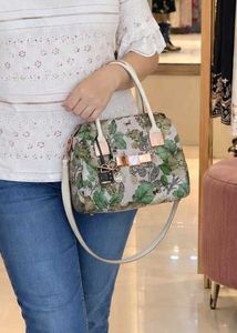 Glossy PolyVinyl material Floral Print Handbag