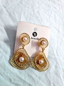 Gold &amp; Pearl Drop Earrings