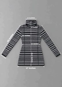 BLACK &amp; GREY STRIPED TURTLENECK FITTED DRESS