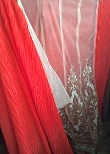 Orange &amp; Gold Embellished Saree with blouse