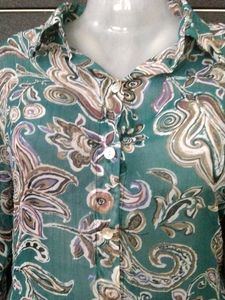 Sheer Paisley Print Button-Up Blouse
