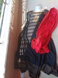 Elegant Black gown with Red Dupatta