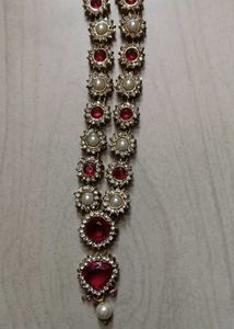 Elegant Red &amp; Pearl Necklace Set