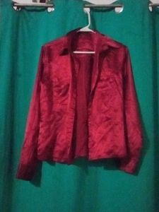 Red Satin Button-Up Shirt