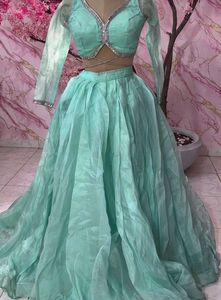 Mint Green Sequin Blouse &amp; Skirt