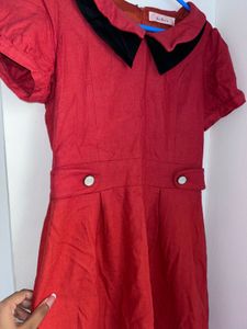 80’s vintage Red Collared Puff Sleeve Dress