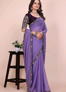 Beautiful Lavender Embroidered Saree