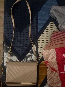 Elegant Beige Quilted Sling Bag