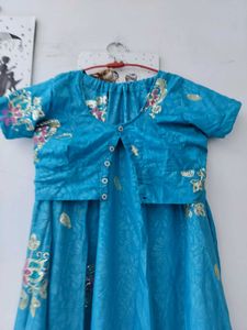Bohemian Teal Ethnic Skirt with Gold Accents