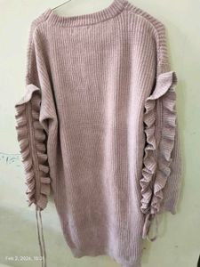Ruffle Sleeve Knit Sweater Dress