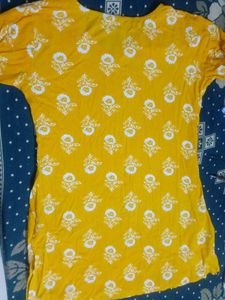 Mustard Yellow Printed Women Short Kurti