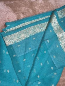 Blue With Golden Border Saree