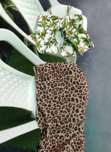 Leopard Print Skirt and Tropical Top Set
