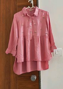 Embroidered Pink Collared Shirt