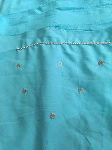 Elegant Blue dress material with Pearl Embellishme