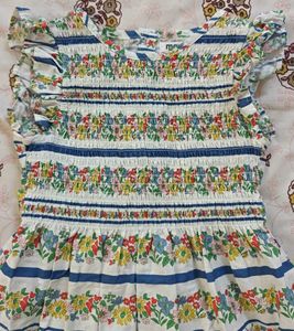 Boho Floral Print Smocked Dress