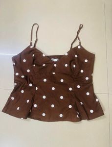 H&amp;M Brown Polka Dot Peplum Strappy Top